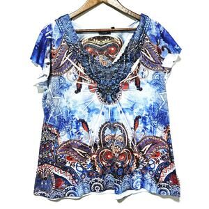 APT 9 Women's Short Sleeve Top Flutter Sleeve Rhinestone Owl Women's Size 0X